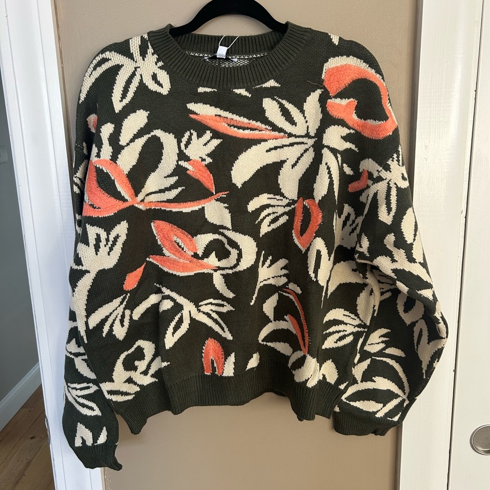 Baltic Born Floral Sweater - Olive and Coral
